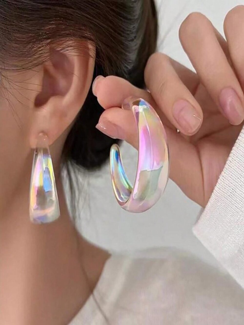 Color Sexy Women's Transparent Colorful C-Shaped Earrings